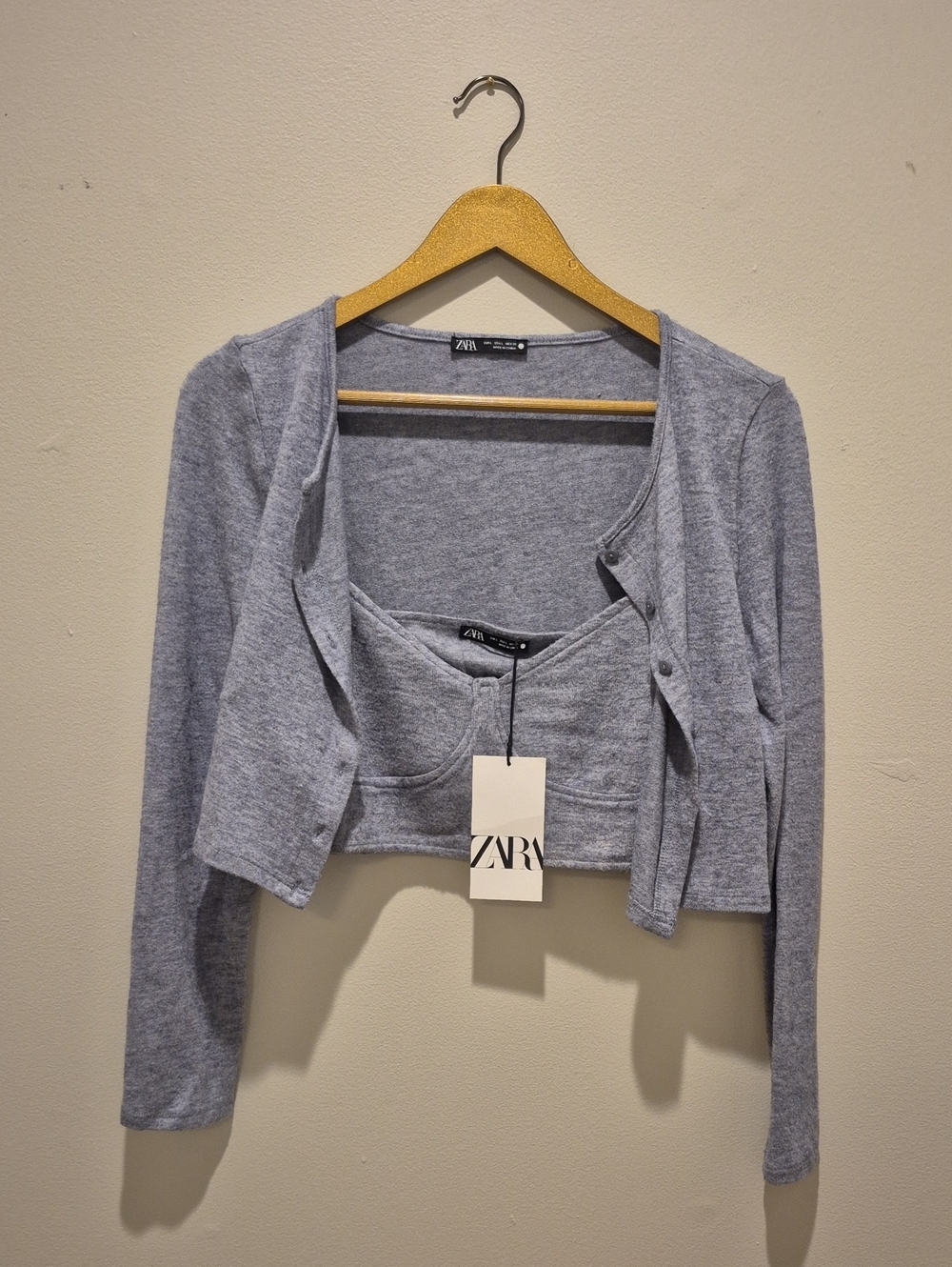 ZARA Cropped Knit Cardigan & Bralette Set